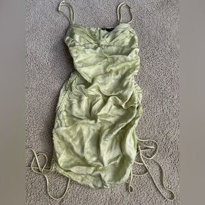 Zara Pastel Green Gathered Midi Dress party cocktail night out prom graduation